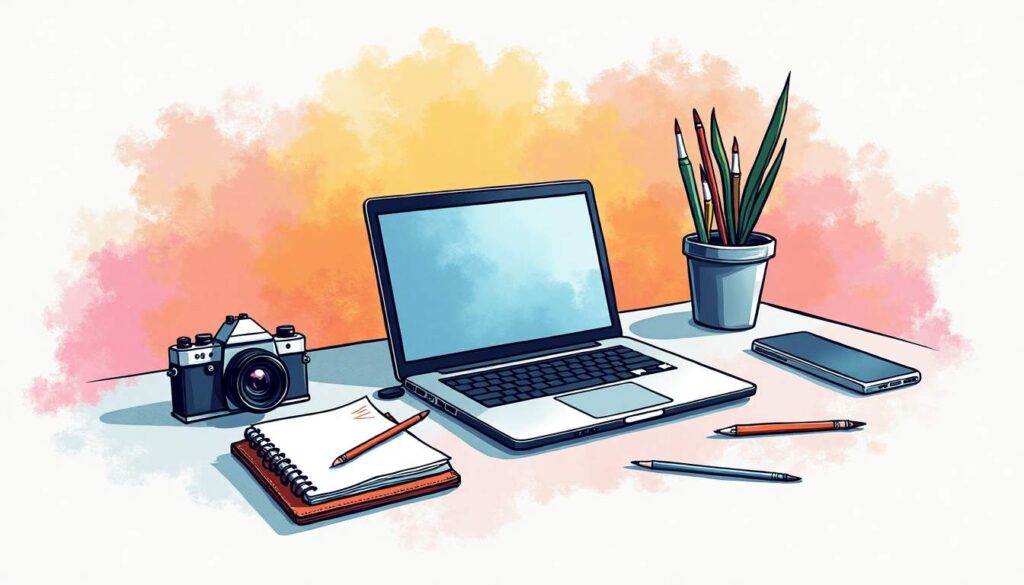 An open laptop surrounded by various small items representing different side hustles
